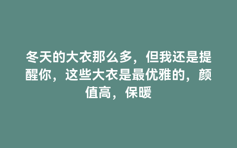 冬天的大衣那么多，但我还是提醒你，这些大衣是最优雅的，颜值高，保暖